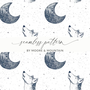 Wolf Seamless Background Design Boys Textile Wolf and Moon Seamless Pattern PNG Commercial Use Kids Pattern