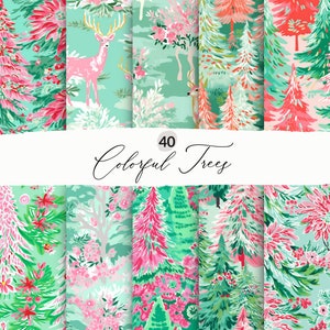 Sapins de Noël sans couture, motifs colorés, sapins de Noël preppy à motifs sans couture, papier numérique, néon, plage de Noël, usage commercial