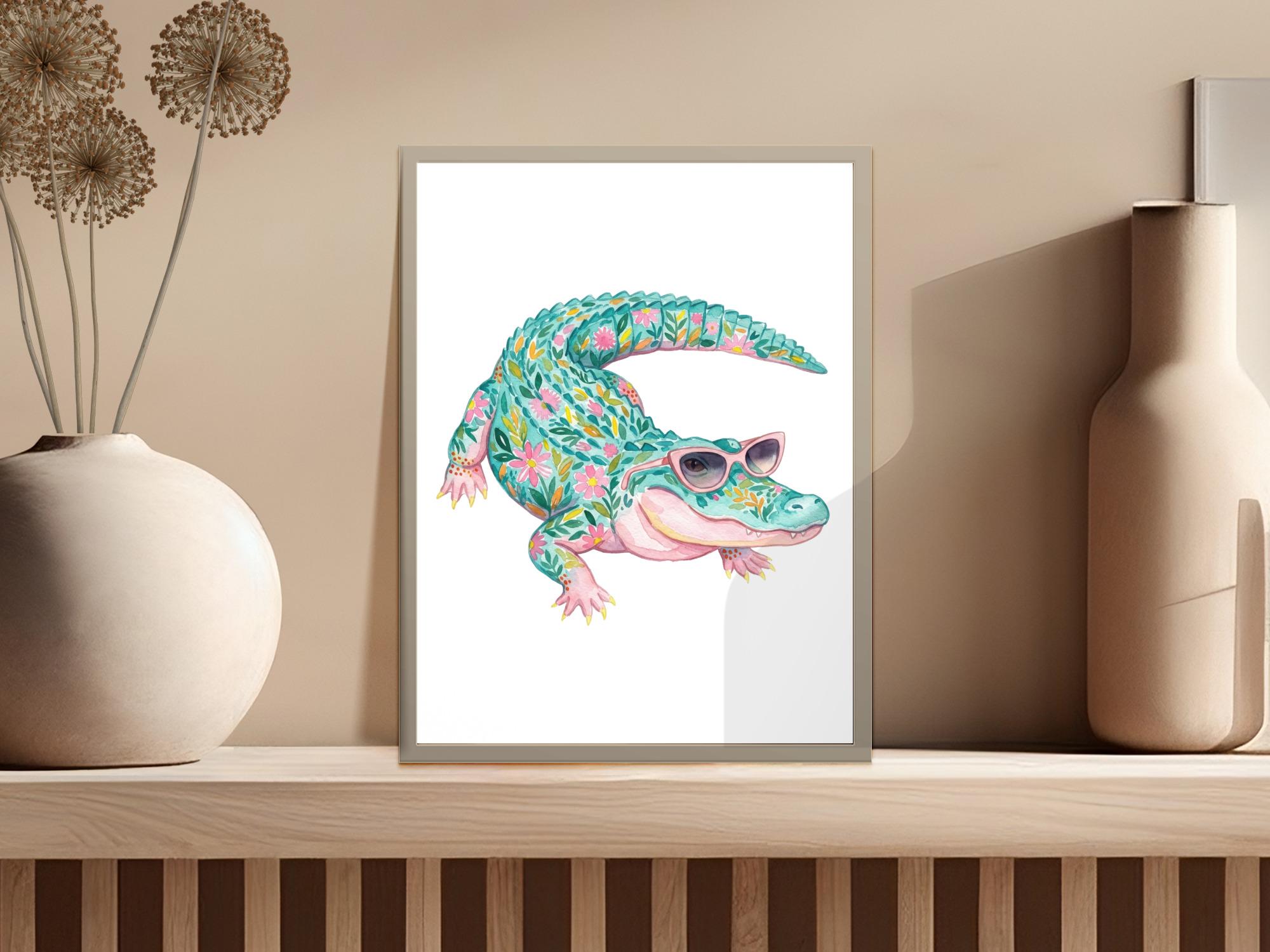 Floral Alligator Digital Download, Whimsical Watercolor Gator With ...