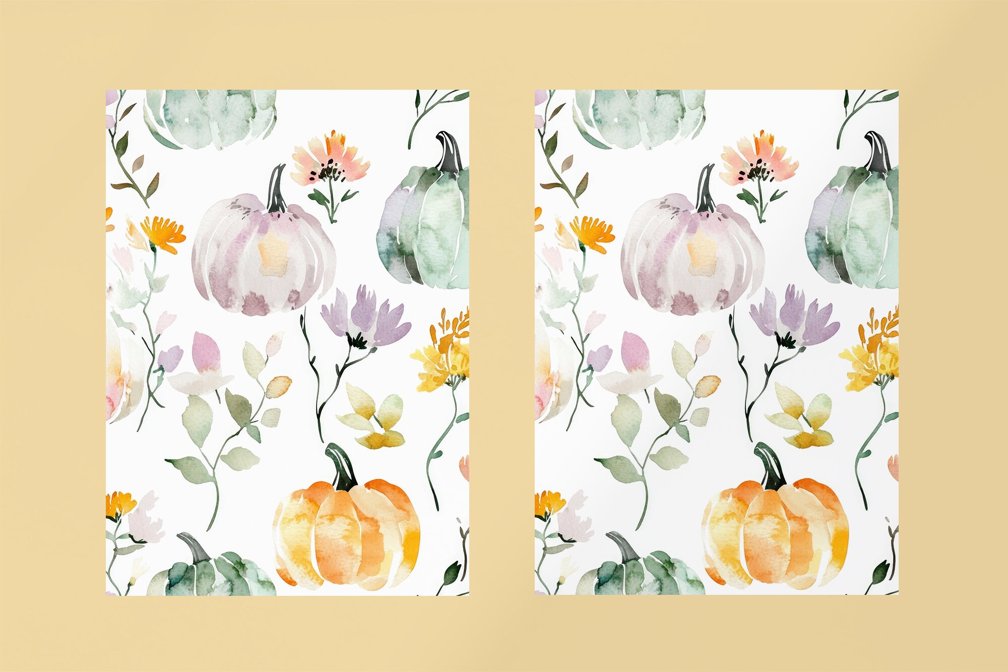 Trendy Fall Pumpkins Seamless Background Blue Pumpkins Cute Watercolor ...