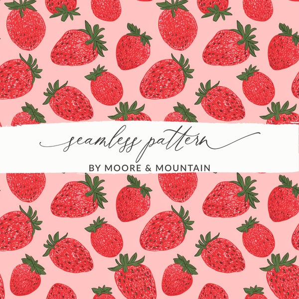 Seamless Strawberry PNG Image, Seamless Pink Strawberries Pattern, Pink and Red Strawberries Digital Paper, Boho Strawberry Background