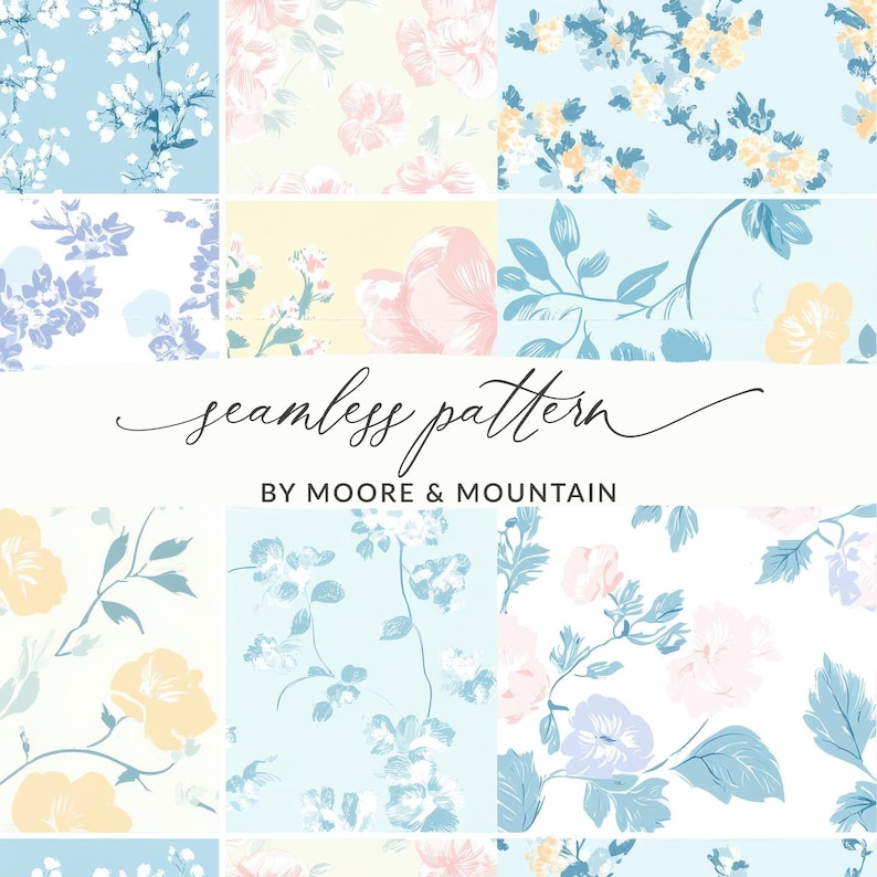 Floral Seamless Pattern Set, Vintage Botanical Prints, Pastel Flower Digital Paper, Spring Summer Backgrounds, Craft Scrapbooking