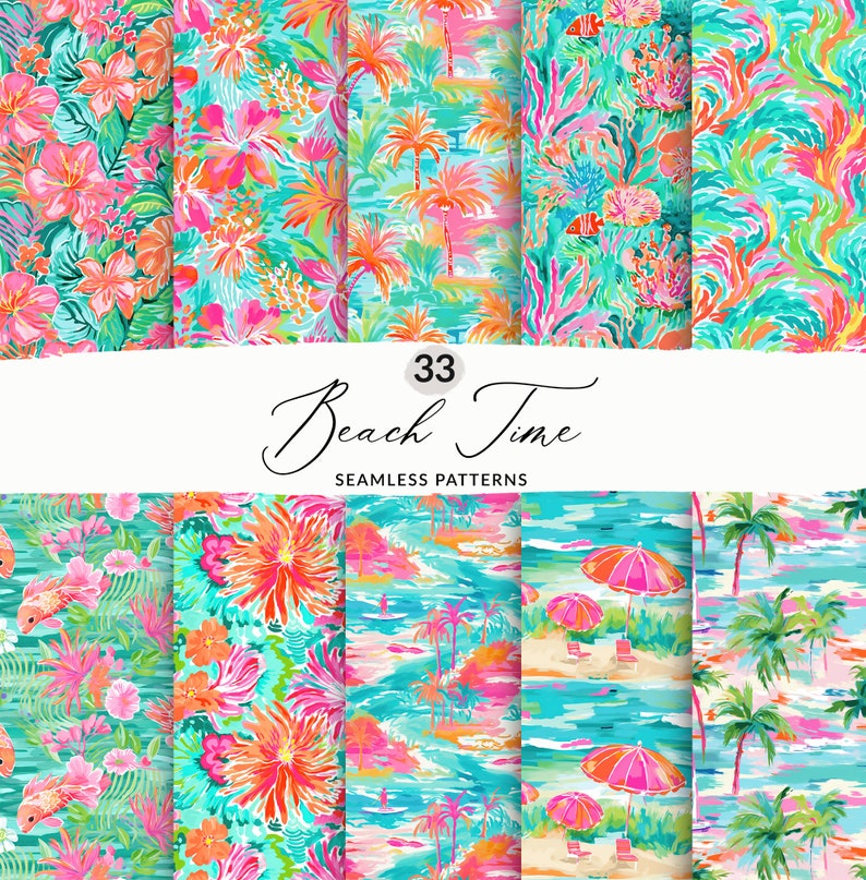 Beachy Seamless Patterns, Seamless Beachy Designs Summer Patterns ...