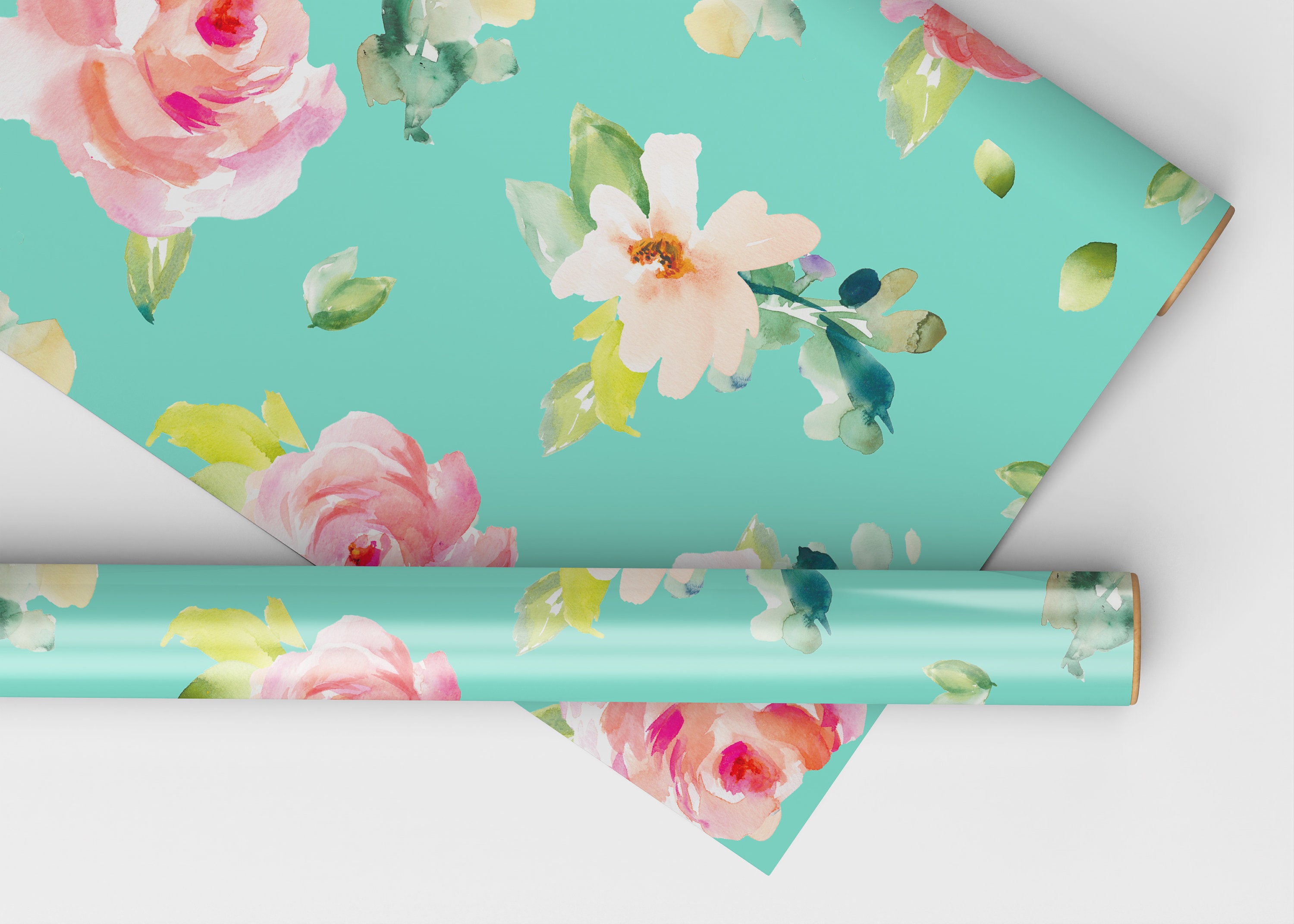 Pink and Mint Floral Pattern, Seamless Mint Green Flowers