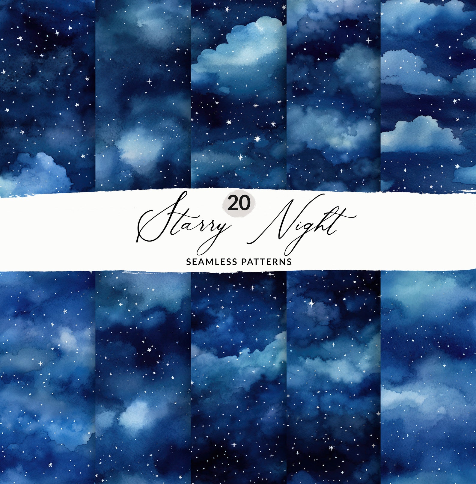 20 Watercolor Night Sky Backgrounds, Seamless Starry Night Background ...