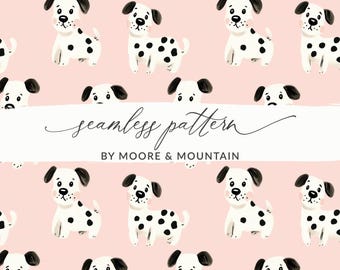 Modèle sans couture de chien dalmatien, conception de tissu mignon chiot (téléchargement numérique JPEG)
