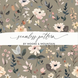 Earth Toned Floral Watercolor Pattern, Seamless Floral, Beige Flower Pattern Commercial Use Seamless Floral Pattern, Boho Muted Floral