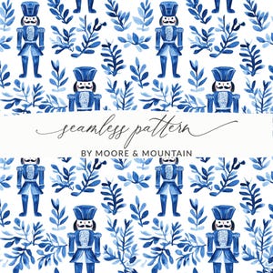 Quebra-nozes de inverno azul padrão sem emenda Fundo de quebra-nozes em aquarela azul Arquivo sem emenda Quebra-nozes de Natal pintado PNG