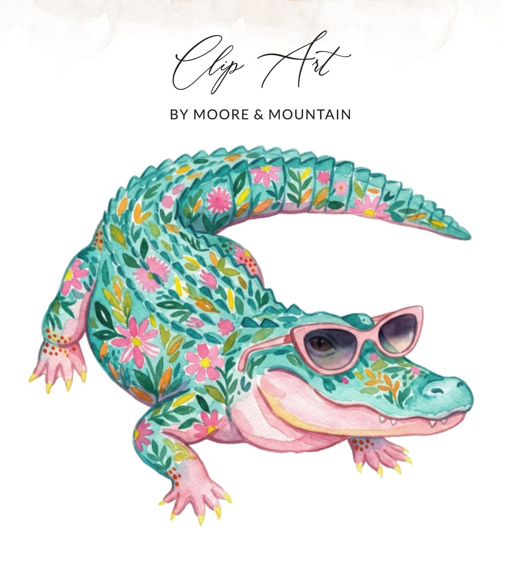 Floral Alligator Digital Download, Whimsical Watercolor Gator With ...
