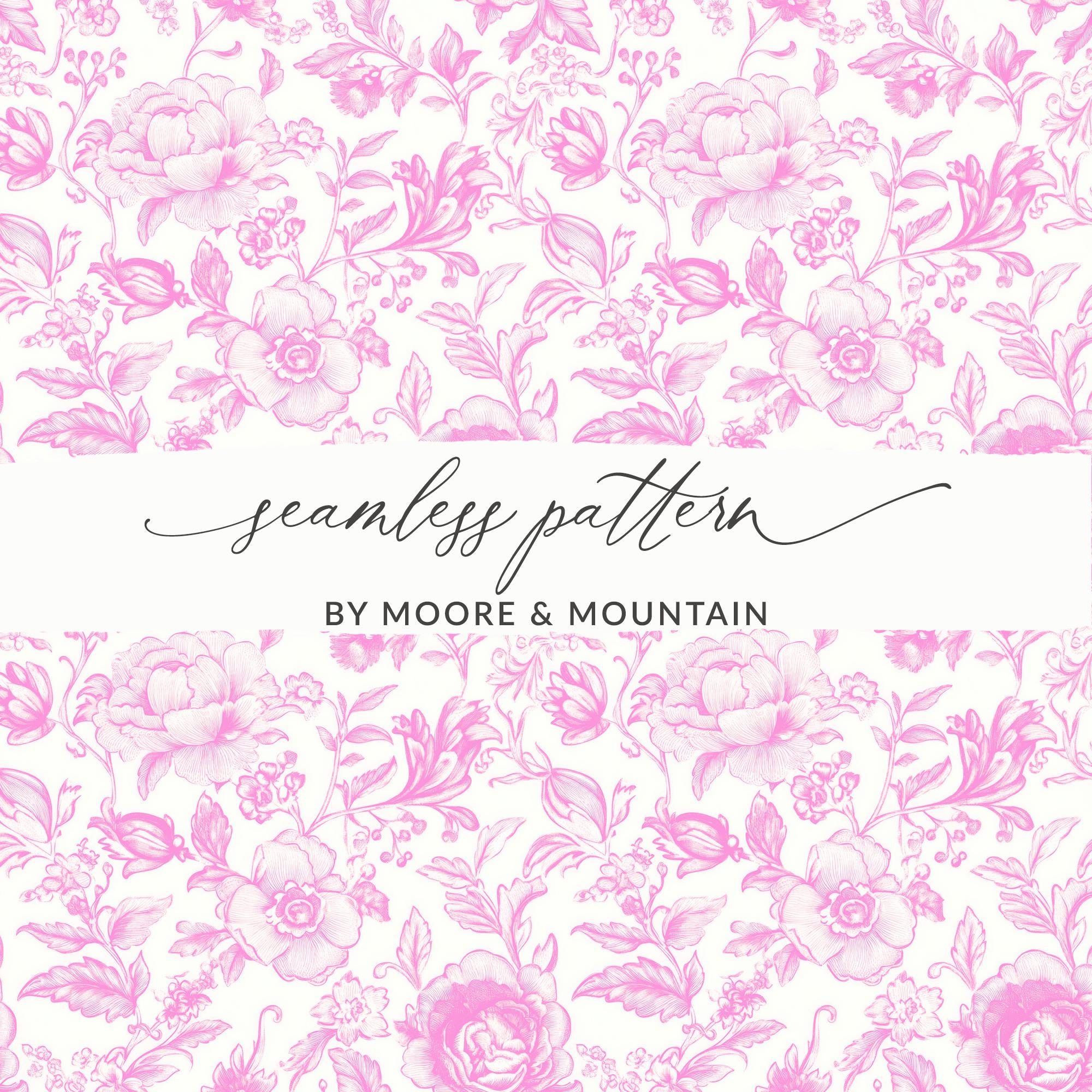 Pink Chinoiserie Floral Pattern, Seamless Delicate Floral Toile Line Art Pattern PNG, Seamless White and  Pink Victorian Floral PNG