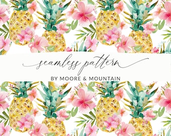 Seamless Hawaiian Pattern, Gold Pineapple Background Pattern, Seamless Pineapple Pattern Summer Seamless Background Pattern