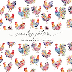 Fondo sin costuras de acuarela con pollos, patrón repetido de pollo de granja, fondo de granja PNG, pollos sin costuras de moda PNG