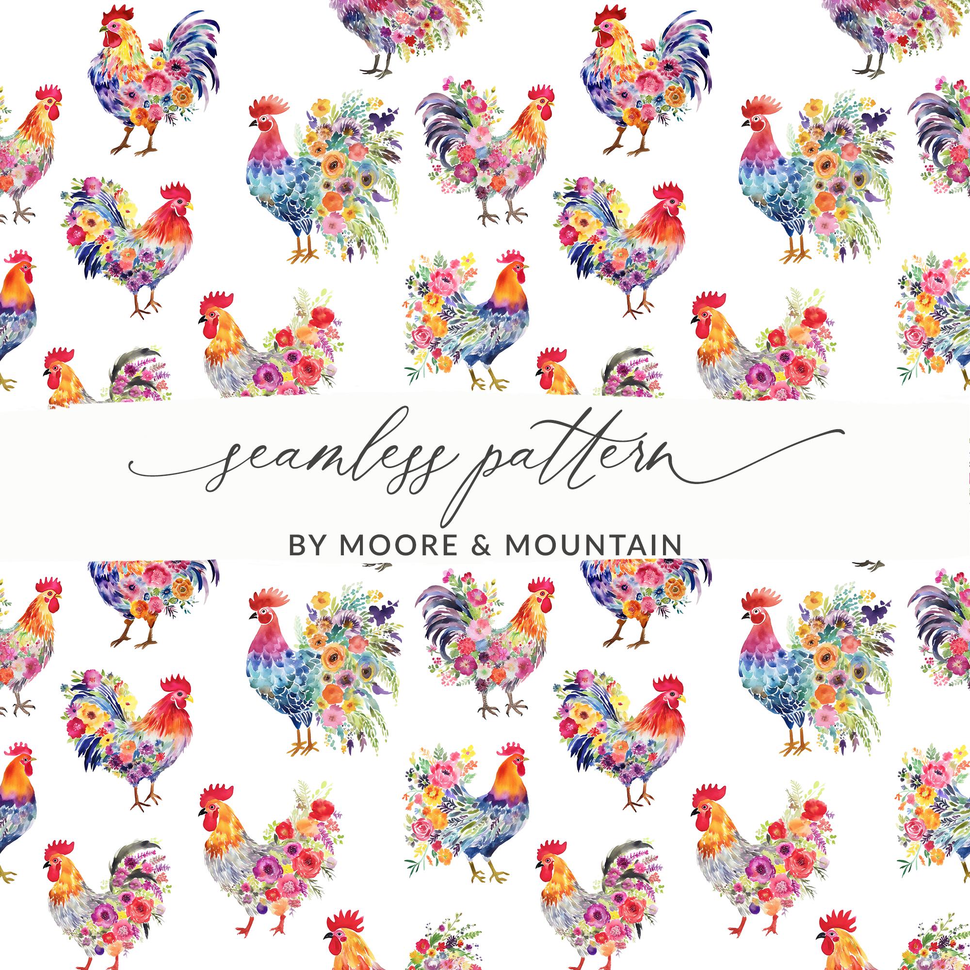 Chicken Repeat Pattern Watercolor Chickens Seamless Background Farmhouse Chicken Repeating ...