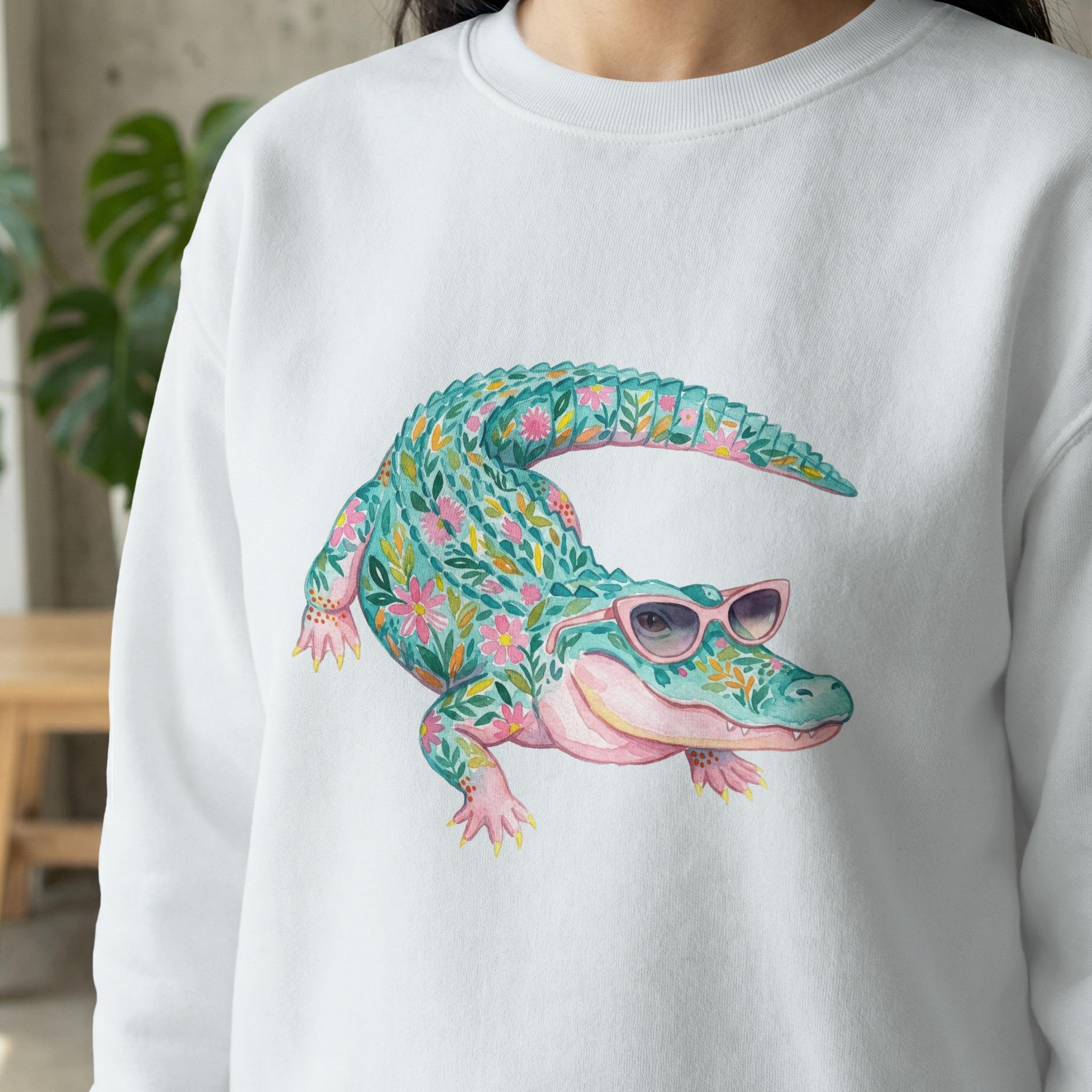 Floral Alligator Digital Download, Whimsical Watercolor Gator With ...