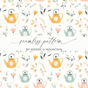 English Tea Seamless Background Pattern PNG Tea Party Background Pattern Cute Tea Pots Seamless Background PNG