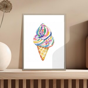 Watercolor Ice Cream Print, Colorful Ice Cream Art, Ice Cream Wall Decor, Kitchen Art Print, Ice Cream Cone Artwork, Whimsical Wall Art