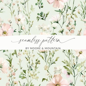 Pastell Frühling Aquarell Blumen Feld Frühling Wildblumen Nahtloser Hintergrund Blush Floral Nahtlose Muster Salbei Grün PNG PNG