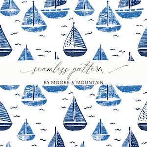 Cute Sailboat Seamless Pattern Nautical Pattern for Boys, Seamless Boat Background for Boys, Seamless Sailboat Pattern Commercial Use Design