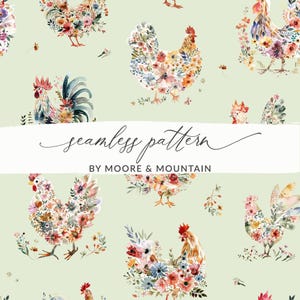Cute Chickens Seamless Background Farmhouse Chicken Repeating Pattern, Homesteading Background PNG Trendy Seamless Chickens PNG