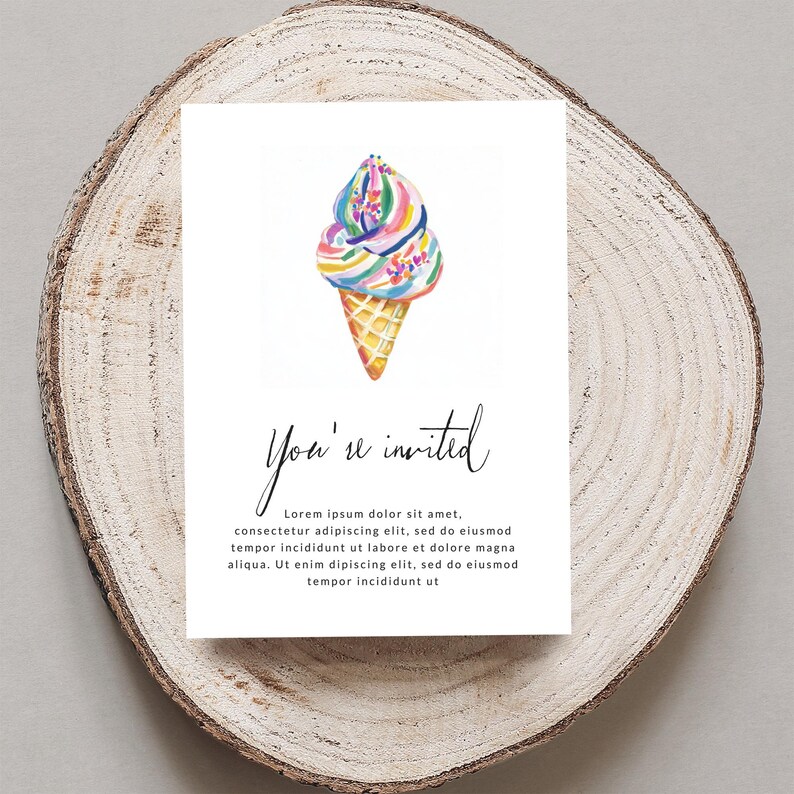 Ice Cream Party Invitation, Kids Birthday Party Invite, Summer Event Card, Colorful Ice Cream Design, Digital Download, You're Invited