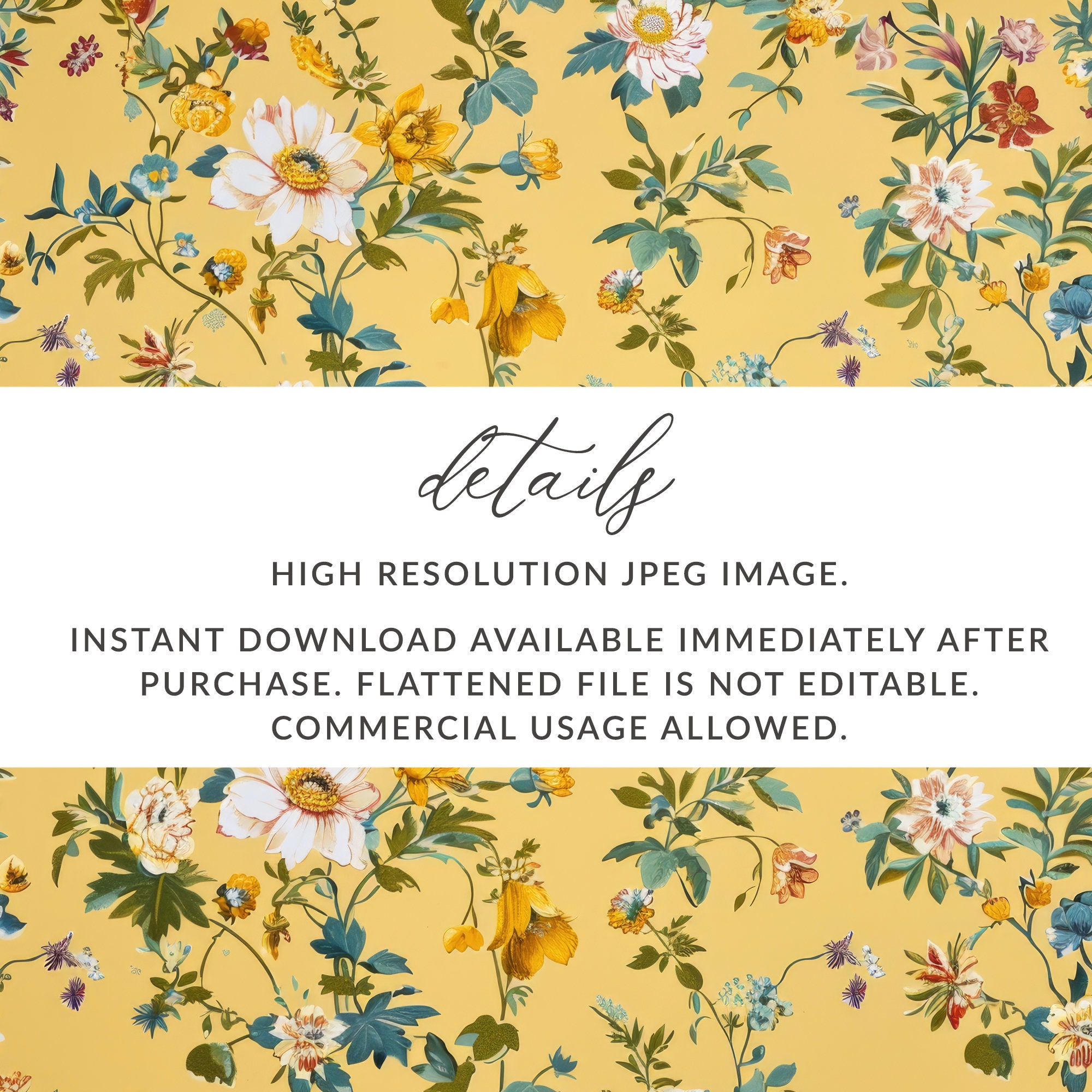 Yellow Floral Vintage Pattern, Seamless Yellow Victorian Pattern, Bright  Yellow Seamless Floral Wallpaper Digital File, Commercial Use - Etsy, image size:2000x2000