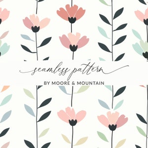 Modello senza cuciture fiori popolari Motivo floreale scandinavo Fiori semplici che ripetono lo sfondo Modello con steli semplici