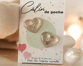 Fait main - Câlin de poche coeur . Pocket hug . Porte bonheur . Amulette . Idée cadeau . Lucky charm . Noël .Maîtresse / Maître. St Valentin
