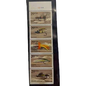 US Stamp 29 cent Fishing Flys (set of 5) & Framed “Save Our Water” Stamp