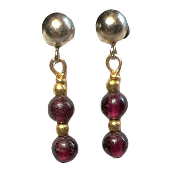 Vintage Beaded Garnet Drop/Dangle Earrings