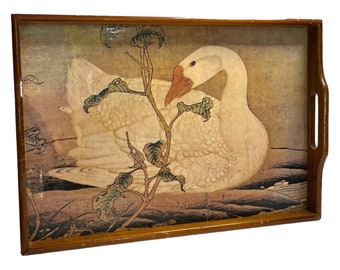 Vintage Wood Serving/Dresser Tray White Swan 17.5”x12”