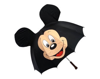 Vintage Classic Mickey Mouse Large Black Umbrella with Ears