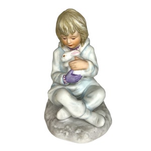 Porcelain Girl w/ Snow Bunny Hamilton Collection by Thornton Utz 4”H