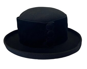20/30s Cloche Black Wool Hat 4”H