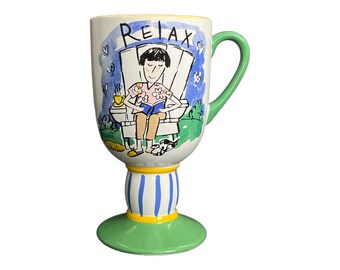 Pedestal Mug/Cup Pfaltzgraff Designer Collection 6.5&quot;H &quot;Relax Take a Nap&quot;