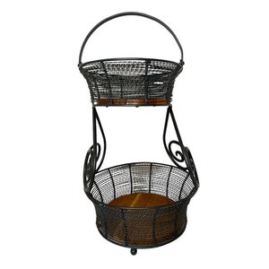 Two Tiered Metal Wood Basket 25”H