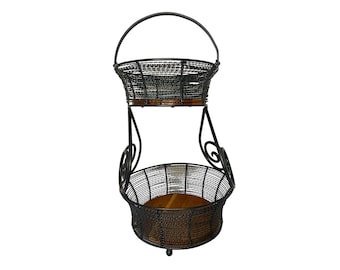 Two Tiered Metal Wood Basket 25”H