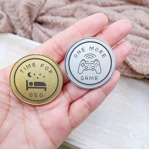One More Game Coin,Flip Coin,Gift for Game Lover,Valentines Day Gift,Boyfriend Gift,Decision Coin for Gamers,Gamer Coins,Gamer Gift