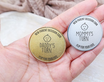 New Parent Decision Coin, Decision Making Coin, Couples Flip Coin, Baby Shower Gift, Mom's Turn,Dad's Turn, Parent Decision Coin