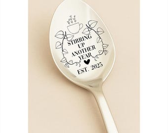 Stirring Up Another Year Spoon, Anniversary Gift Spoon, Birthday Spoon, Established 2025 Spoon, Coffee Lover Spoon, Tea Lover Spoon