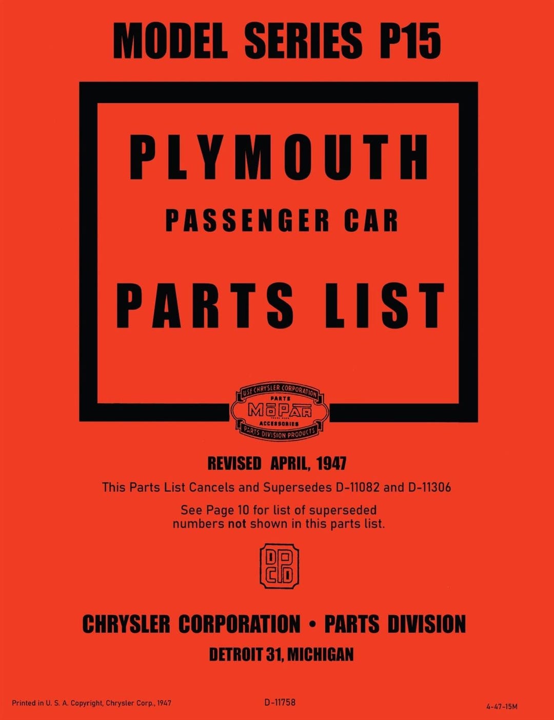19461947 Plymouth Parts Catalog Model Series P15 Etsy