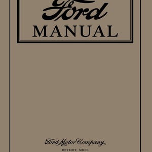 Könnte beinhalten: Ein schwarzer und weißer Vintage-Ford-Autohandbuchumschlag mit dem Text "1920-1925 Ford Manual" und "Ford Motor Company, Detroit, Mich."