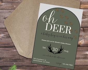 Oh Deer Baby Shower Invitation: Woodland Theme, Editable Canva Template (Instant Download