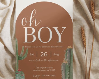 Boho Cactus Baby Shower Invitation, Editable Digital Download to customize in Canva, Gender Neutral for boy or girl, Printable Desert Theme