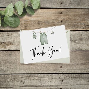Baby Shower Thank You Card: Hanging Romper, Minimalist Design (Digital Download PDF)