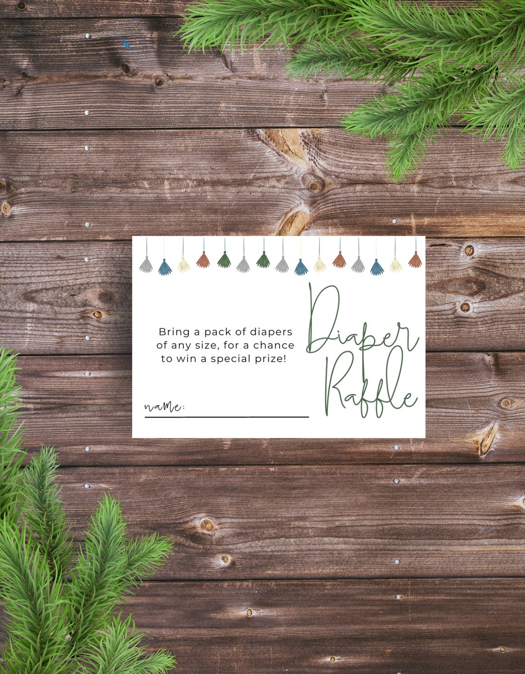 Camping Baby Shower Diaper Raffle Ticket: Bear & Hiking Theme (digital ...