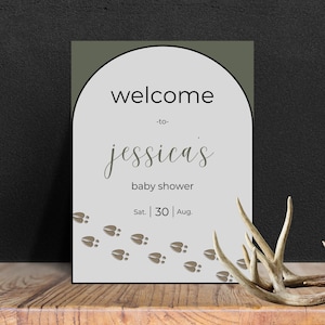 Oh Deer Baby Shower Welcome Sign - Editable Canva Template, Hunting Theme, Gender Neutral, Woodland Antlers Design, Instant Download