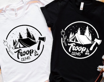 Custom Camp Troop Number T-shirt, Personalized Camping Troop Shirts, Scout Gift, Scouts Team Shirt, Camping Girl Scout, Troop Number Shirt