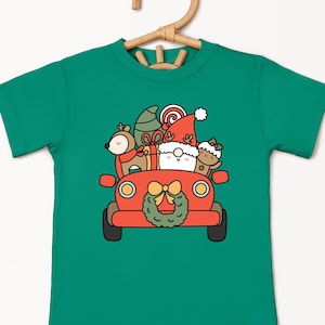 Cute Christmas Car Shirt, Christmas Toddler T-shirt, Christmas Car Shirt for Kids, Christmas Tree and Santa Shirt, Funky Christmas Car Shirt