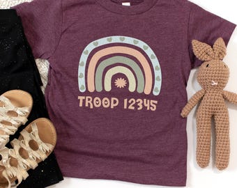 Custom Rainbow Troop Number Shirt, Personalized Camping Scout T-Shirt