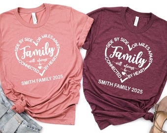 Side By Side Miles Apart Family Shirt With Custom Family Name, Custom Family Reunion Shirt, Custom Family Gathering Shirt, Family Matching